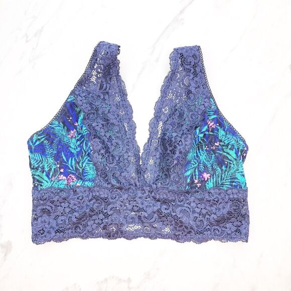 Soma Bralette Lace Plunge Bra Amazon Palm Blue Size XS Extra Small - Picture 1 of 5
